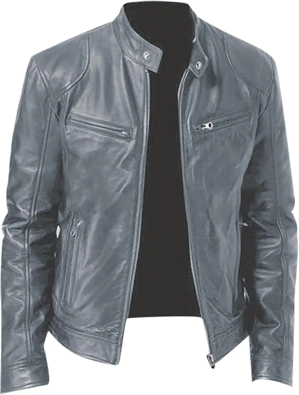 Ymosrh Fashion Jackets for Men Autumn and Winter Men's Casual Solid Color Long-Sleeved Slim Leather Mens Jackets