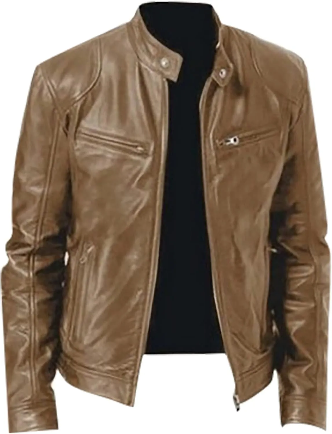 Ymosrh Mens Coats and Jackets Stylish Men's Casual Solid Color Long-Sleeved Slim Leather Coats Jackets Big Tall
