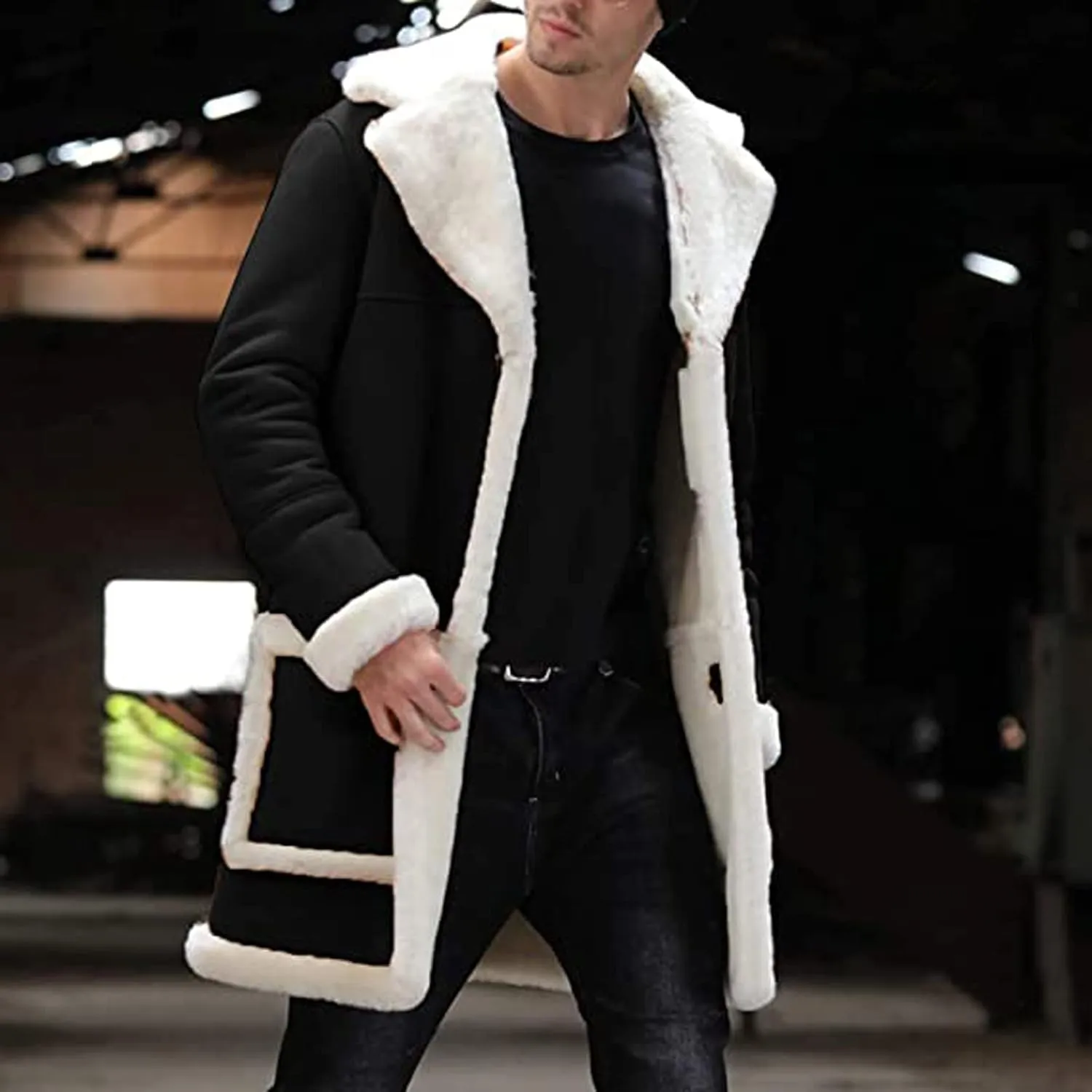 Ymosrh Sport Jackets for Men Men's Casual Cardigan Fleece Lined Solid Buttons Wool Long Sleeve Trench Coat Jackets