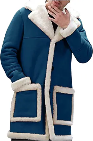 Ymosrh Sport Jackets for Men Men's Casual Cardigan Fleece Lined Solid Buttons Wool Long Sleeve Trench Coat Jackets