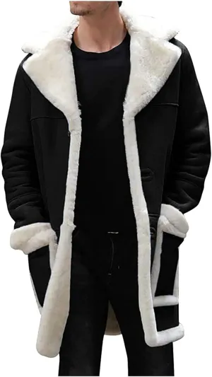 Ymosrh Sport Jackets for Men Men's Casual Cardigan Fleece Lined Solid Buttons Wool Long Sleeve Trench Coat Jackets