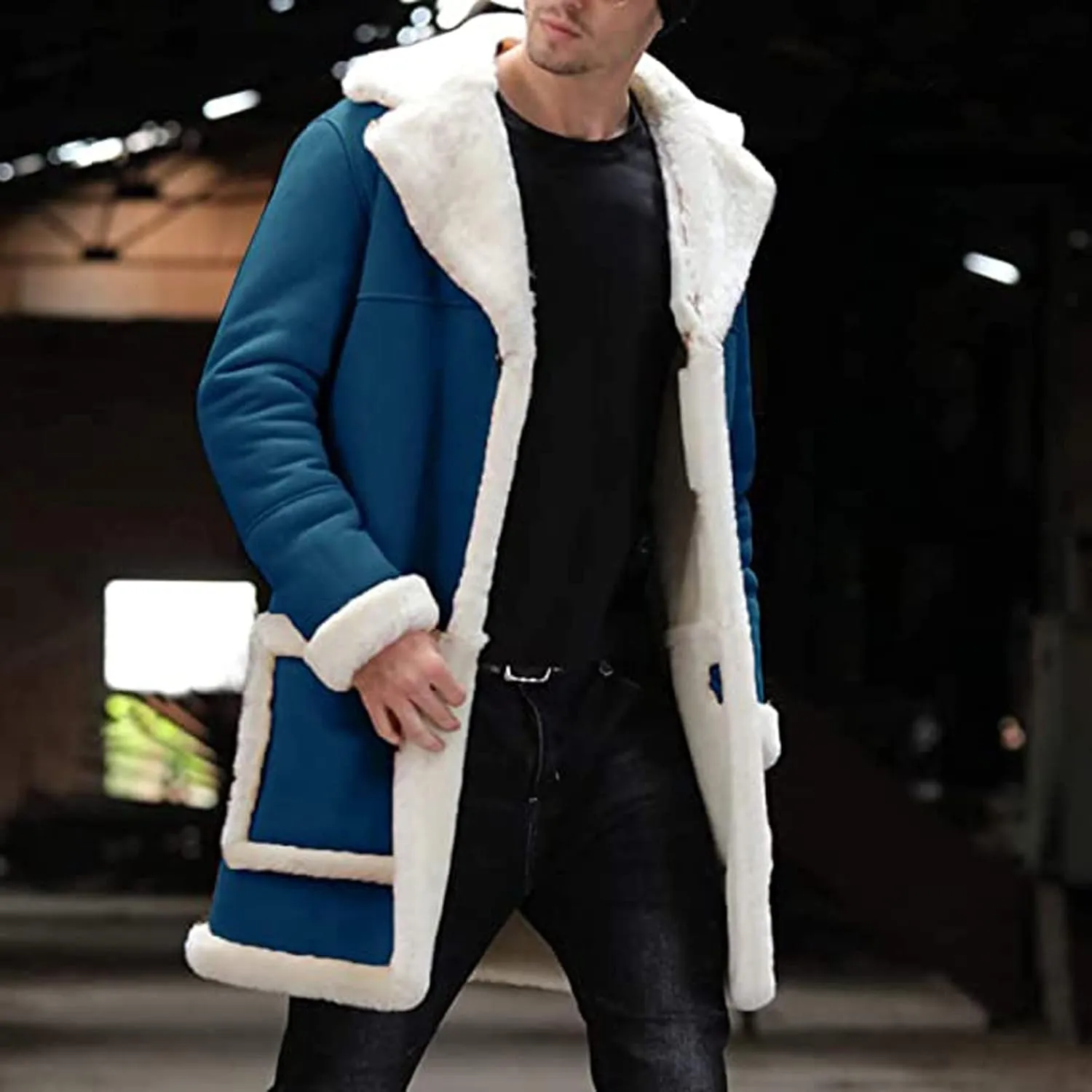 Ymosrh Sport Jackets for Men Men's Casual Cardigan Fleece Lined Solid Buttons Wool Long Sleeve Trench Coat Jackets