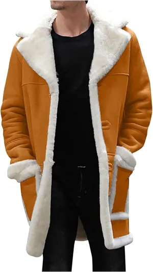 Ymosrh Sport Jackets for Men Men's Casual Cardigan Fleece Lined Solid Buttons Wool Long Sleeve Trench Coat Jackets