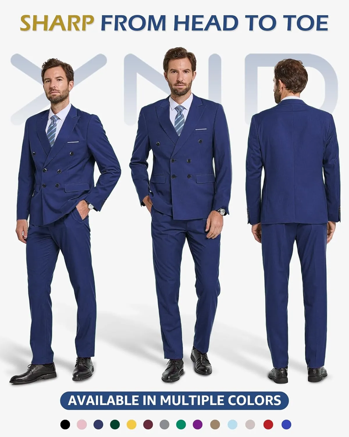 YND Men's Slim Fit 3 Piece Suit with Stretch Fabric, One Button Solid Blazer Vest Pants, Party Wedding Dress with Tie