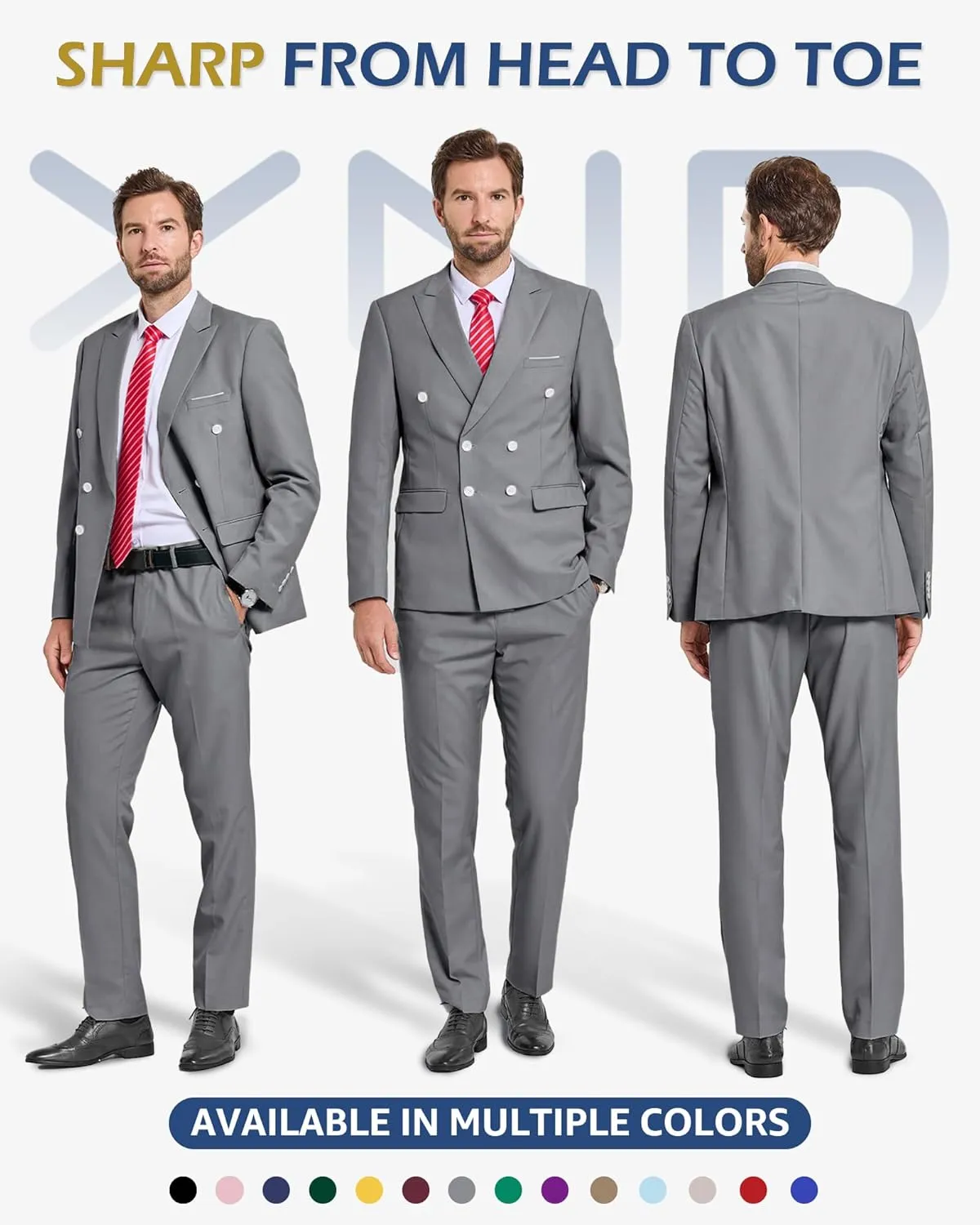 YND Men's Slim Fit 3 Piece Suit with Stretch Fabric, One Button Solid Blazer Vest Pants, Party Wedding Dress with Tie