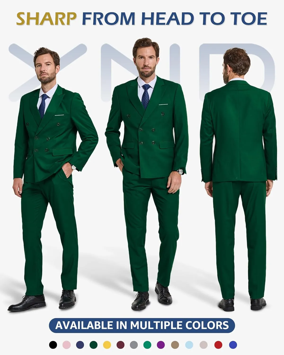 YND Men's Slim Fit 3 Piece Suit with Stretch Fabric, One Button Solid Blazer Vest Pants, Party Wedding Dress with Tie