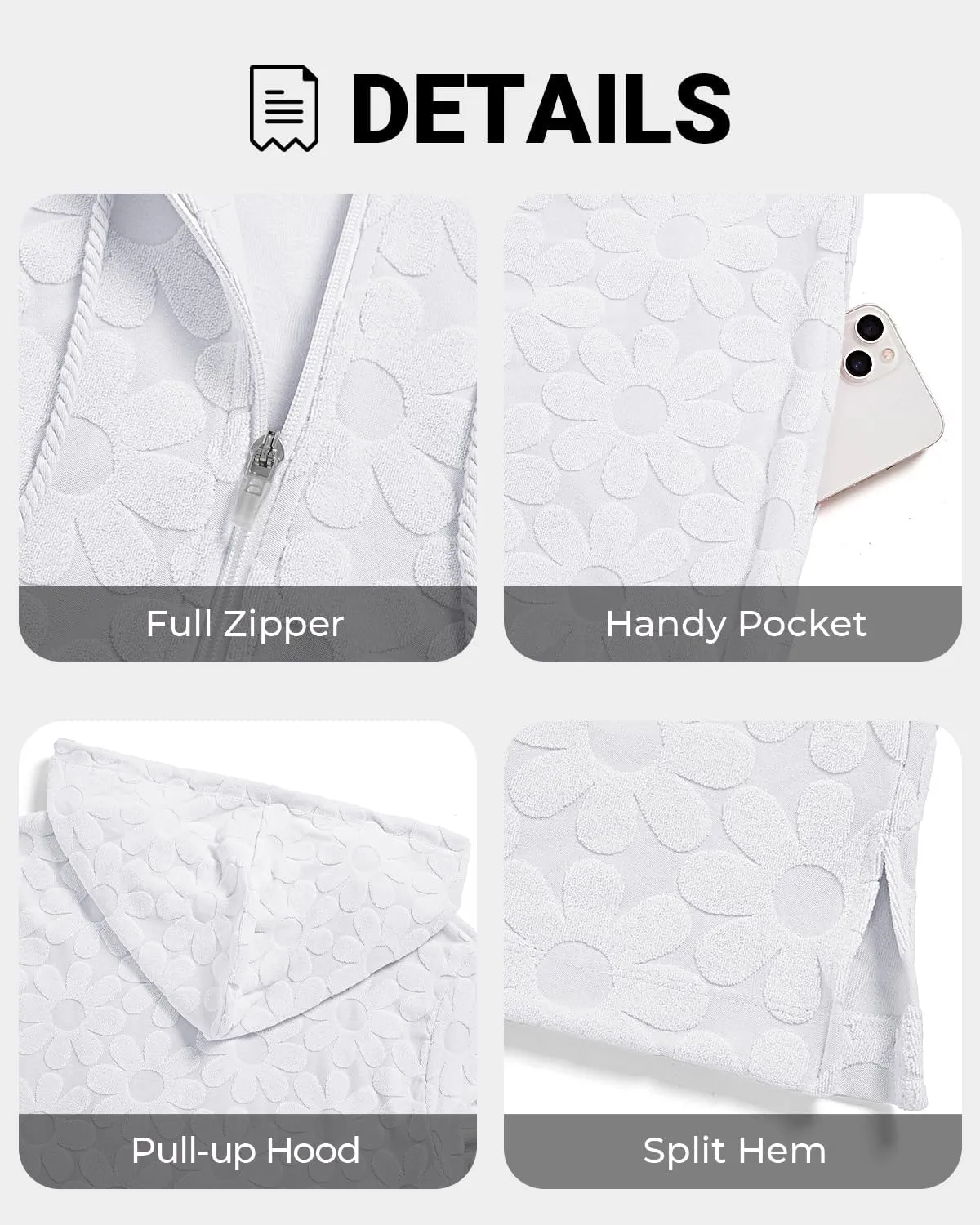 Yonique Terry Cloth Cover Up - Long Sleeve Cover Swimsuit Hooded Zipper Beach Cover-up with Pockets