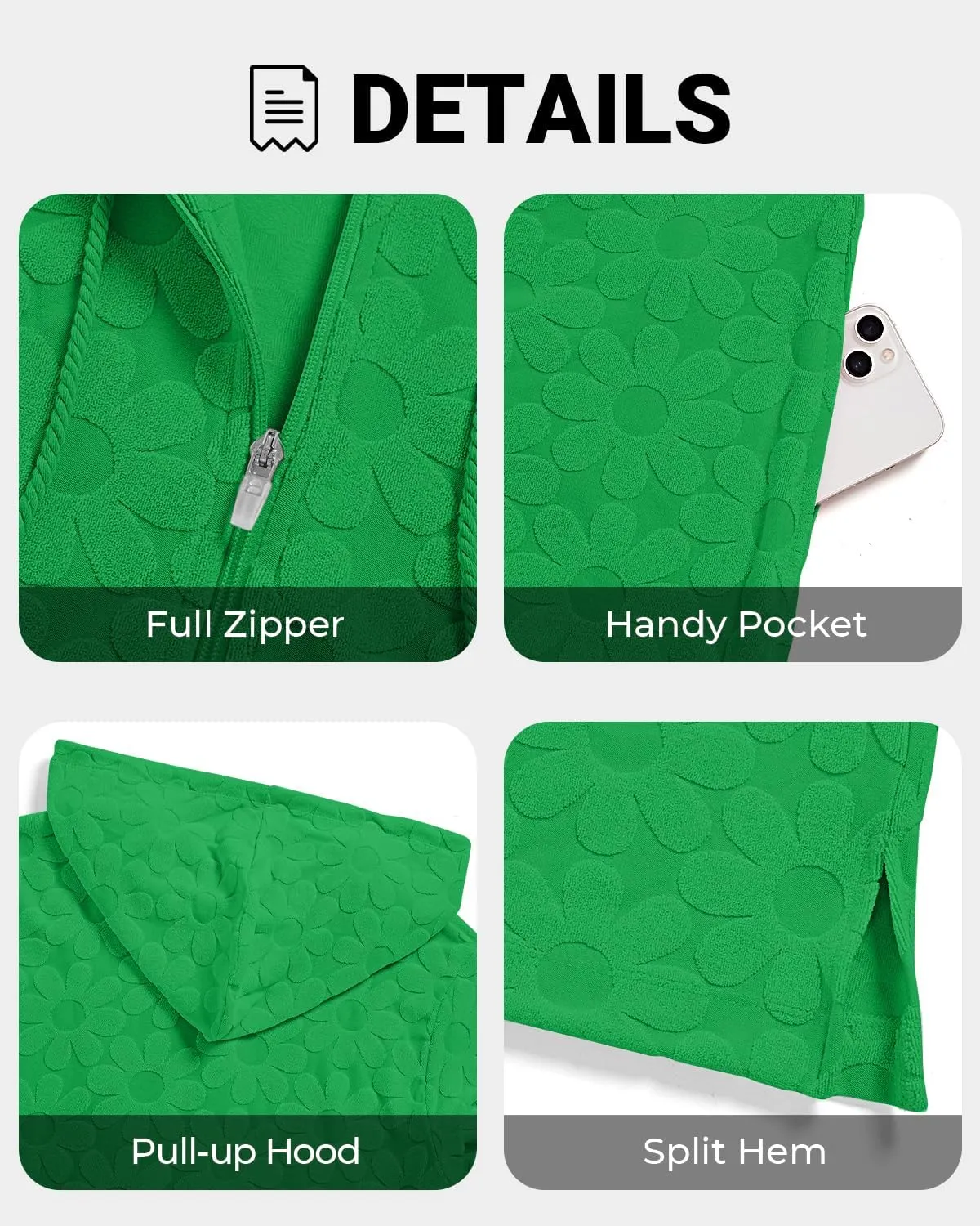 Yonique Terry Cloth Cover Up - Long Sleeve Cover Swimsuit Hooded Zipper Beach Cover-up with Pockets