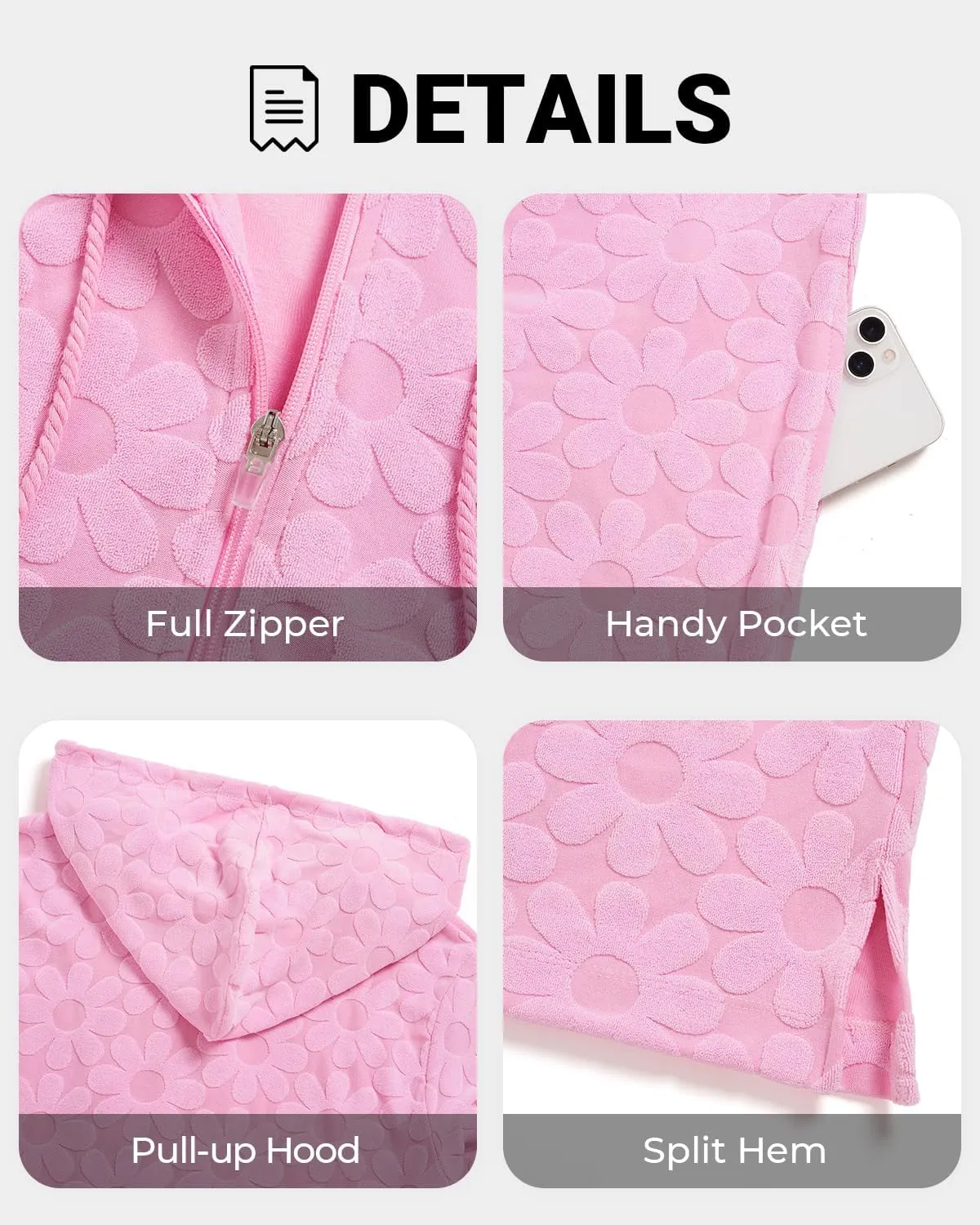 Yonique Terry Cloth Cover Up - Long Sleeve Cover Swimsuit Hooded Zipper Beach Cover-up with Pockets
