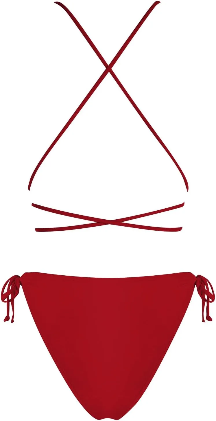 ZAFUL Women Plunging One Piece Swimsuit Backless Cross Tie High Cut Thong One-Piece Bathing Suit