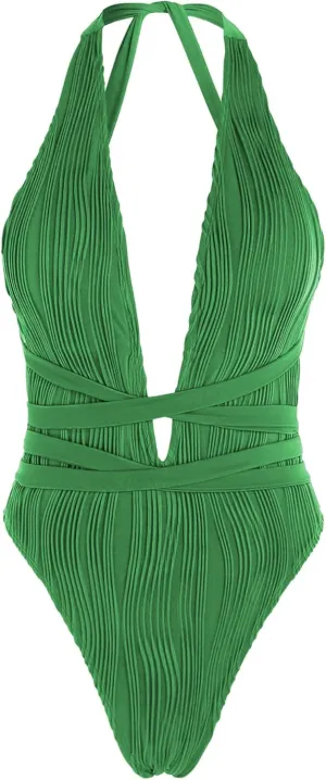 ZAFUL Women Plunging One Piece Swimsuit Backless Cross Tie High Cut Thong One-Piece Bathing Suit