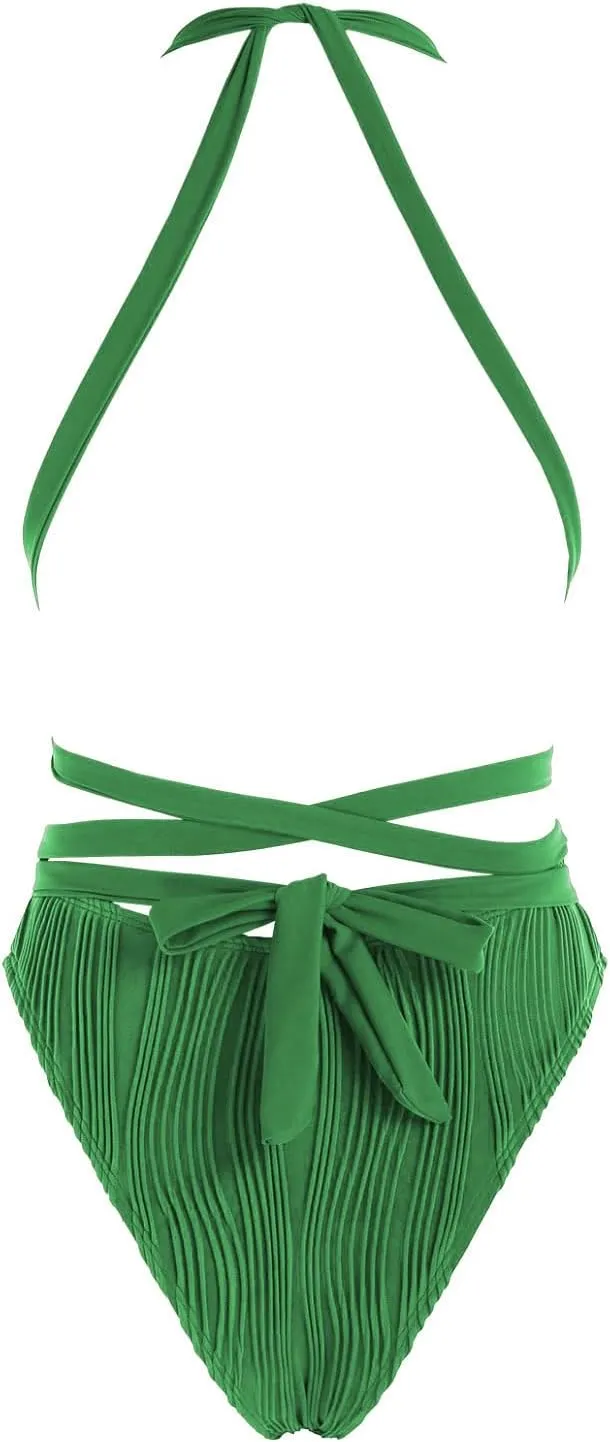 ZAFUL Women Plunging One Piece Swimsuit Backless Cross Tie High Cut Thong One-Piece Bathing Suit