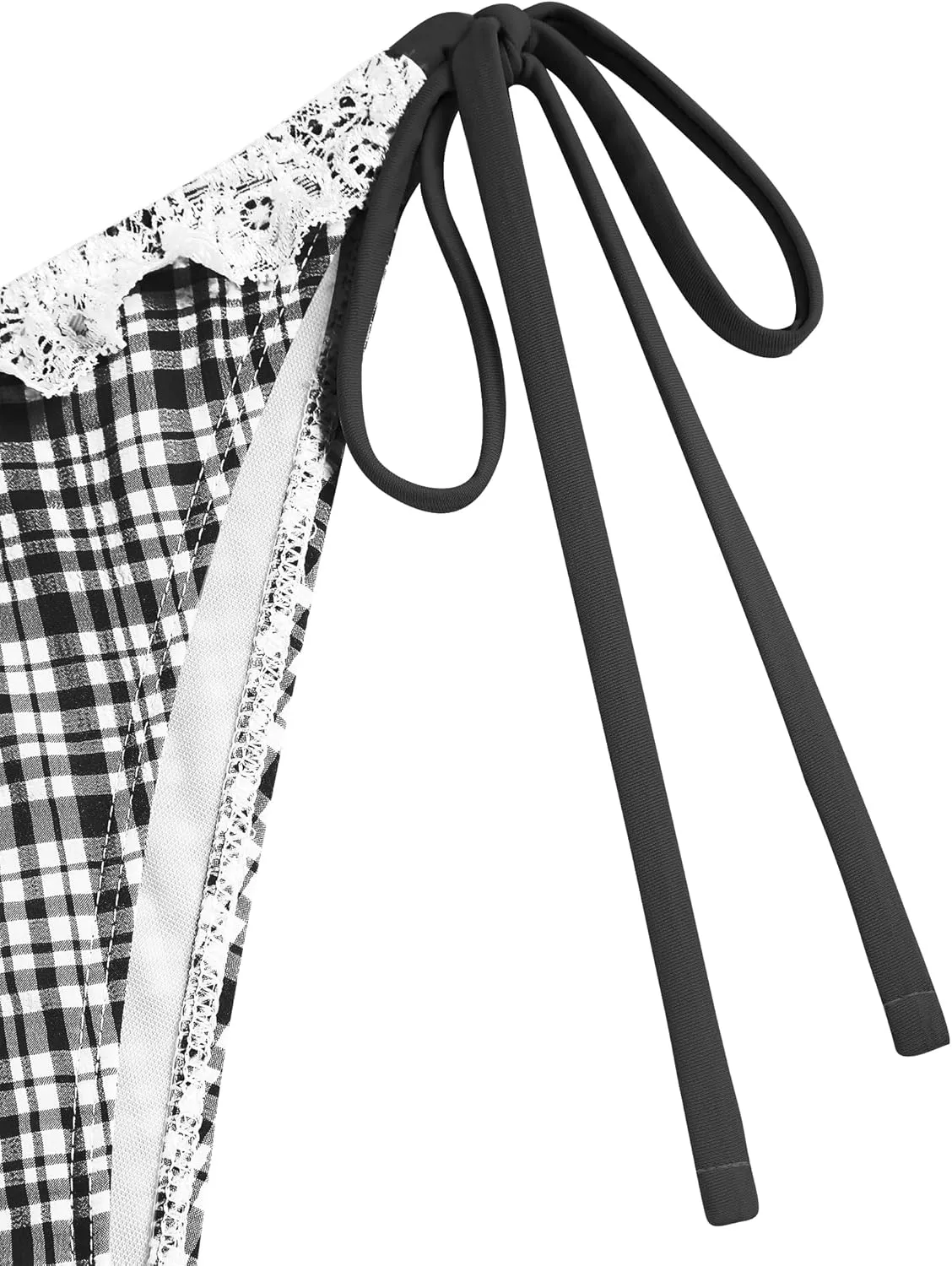 ZAFUL Women's Triangle Bikini Lace Frilled Ruffles Gingham Print Tie Side Spaghetti Strap 2 Pieces Bikini Swimsuit