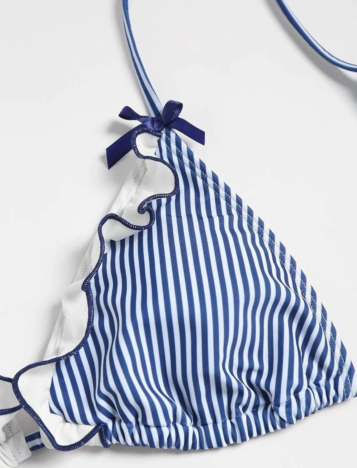 ZAFUL Women's Triangle Bikini Lace Frilled Ruffles Gingham Print Tie Side Spaghetti Strap 2 Pieces Bikini Swimsuit