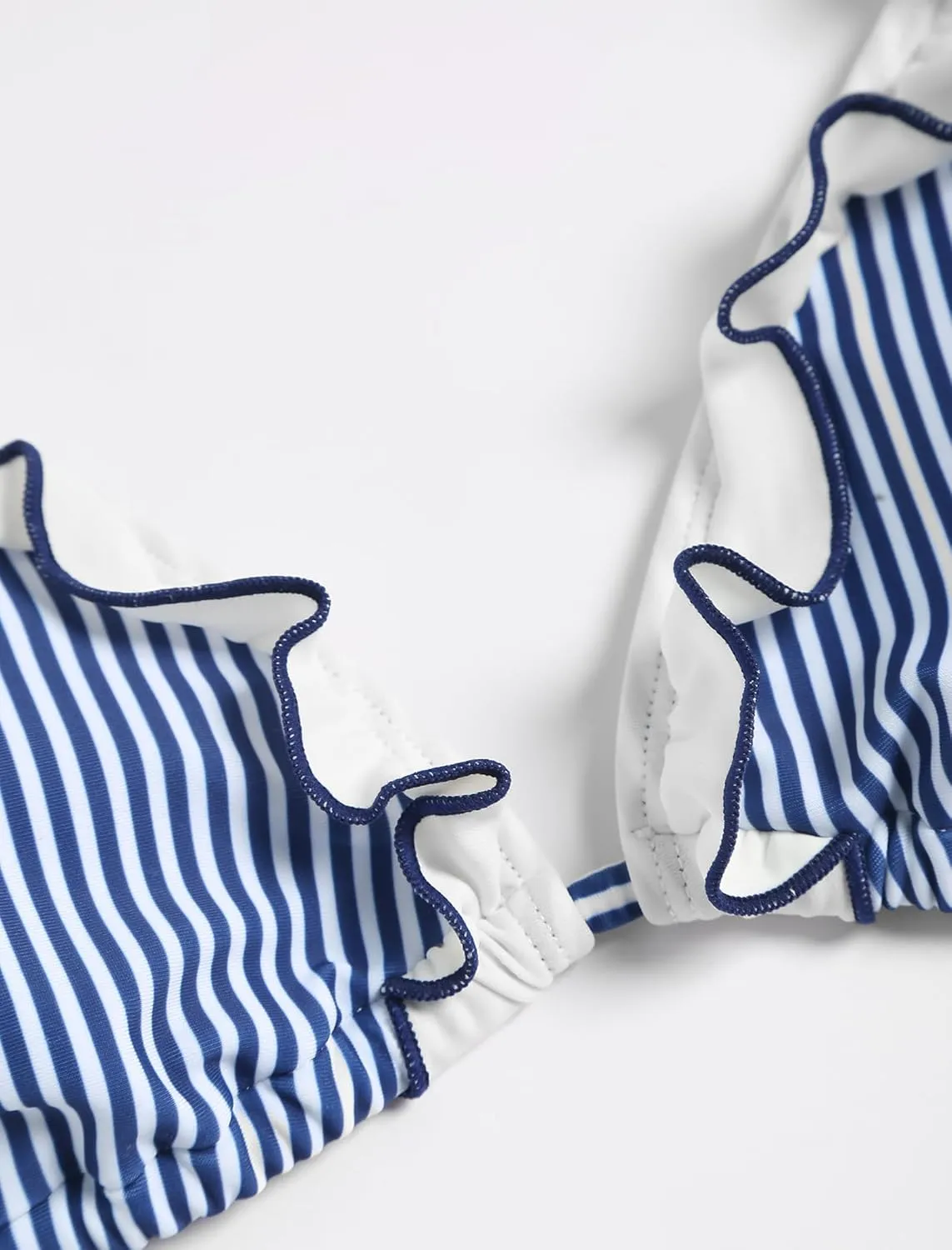 ZAFUL Women's Triangle Bikini Lace Frilled Ruffles Gingham Print Tie Side Spaghetti Strap 2 Pieces Bikini Swimsuit