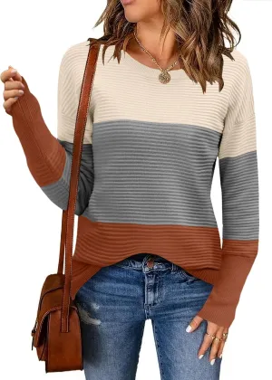Zeagoo Women's 2025 Fall Sweaters Casual Long Sleeve Crew Neck Ribbed Knit Side Slit Pullover Sweater