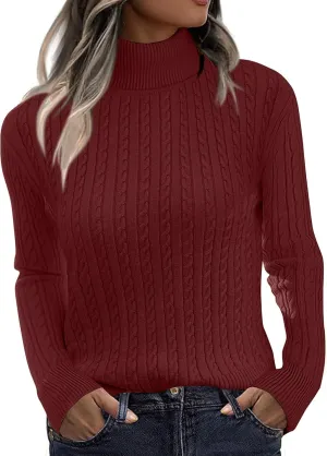 Zeagoo Womens Sweaters 2024 Turtleneck Cable Knit Long Sleeve Slim Fitted Basic Fall Tops