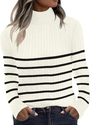 Zeagoo Womens Sweaters 2024 Turtleneck Cable Knit Long Sleeve Slim Fitted Basic Fall Tops
