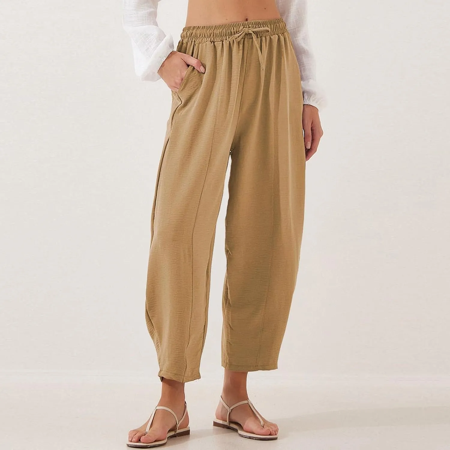 ZEFOTIM Womens Wide Leg Dress Pants Drawstring High Waisted Trousers Solid Color Dress Pants with Pocket