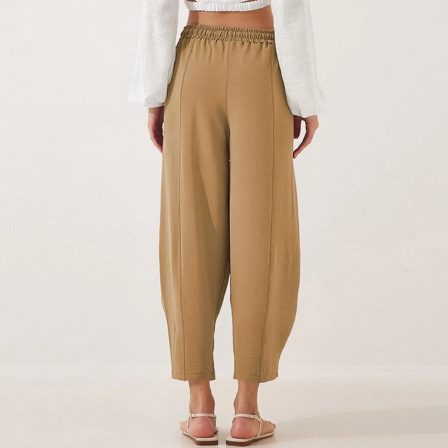 ZEFOTIM Womens Wide Leg Dress Pants Drawstring High Waisted Trousers Solid Color Dress Pants with Pocket