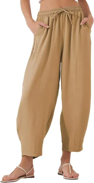 ZEFOTIM Womens Wide Leg Dress Pants Drawstring High Waisted Trousers Solid Color Dress Pants with Pocket