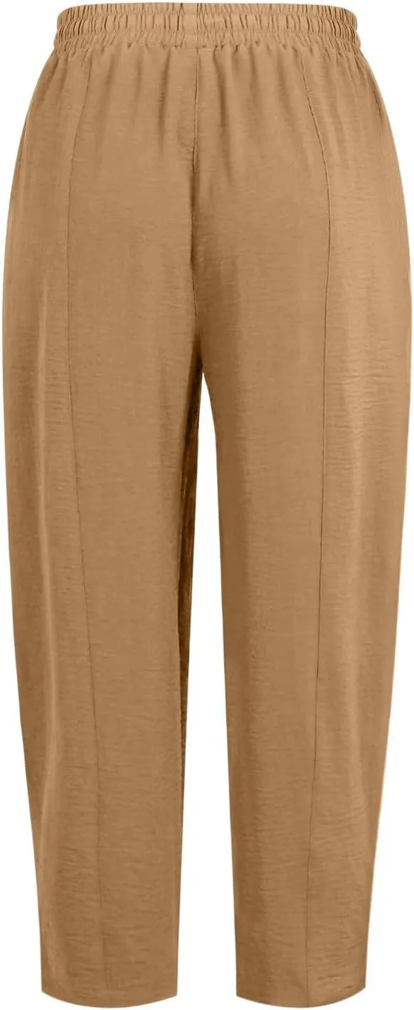 ZEFOTIM Womens Wide Leg Dress Pants Drawstring High Waisted Trousers Solid Color Dress Pants with Pocket