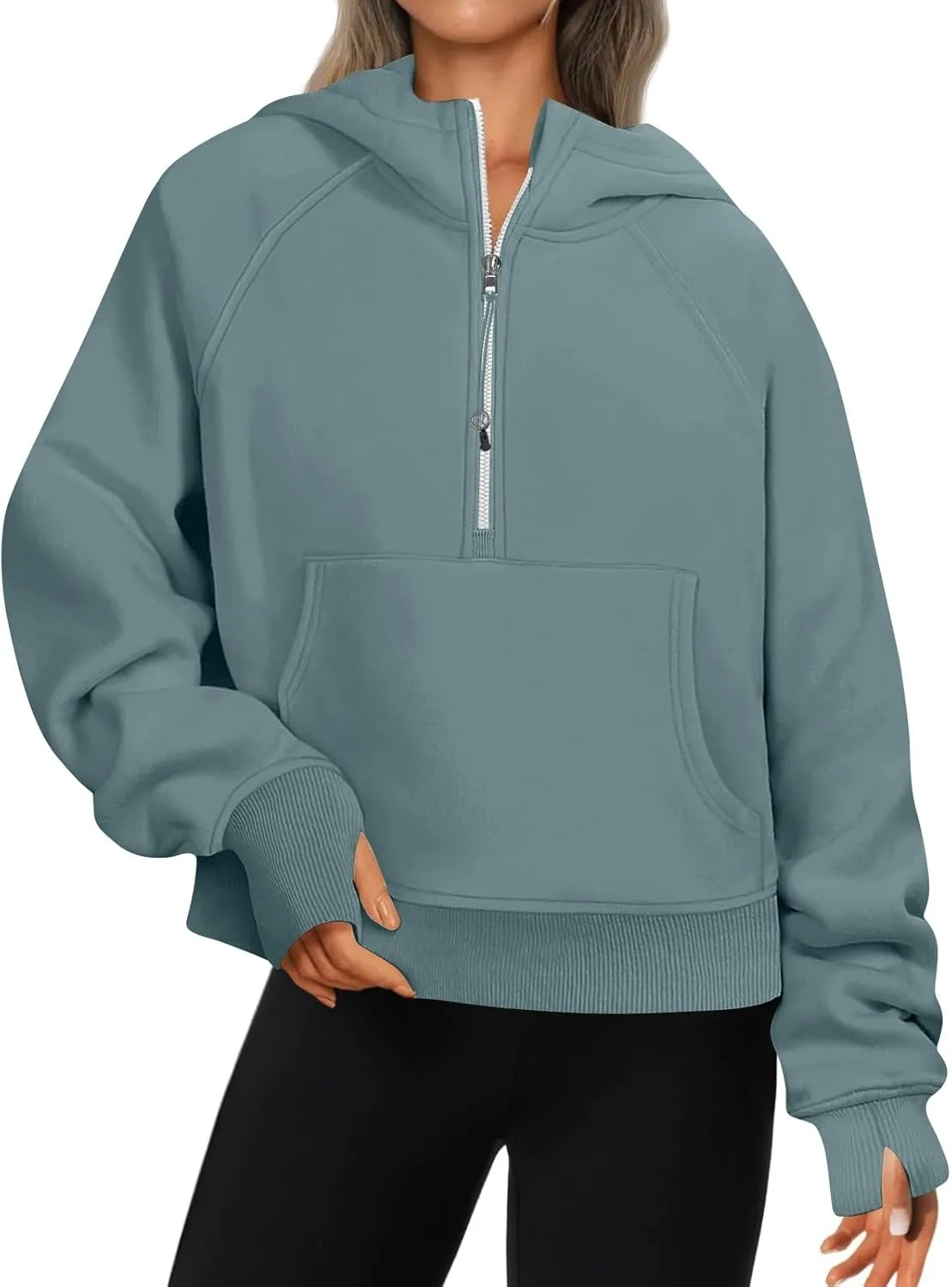 Zip Up Hoodie Women Fall Winter Sweatshirt Drop Shoulder Half Zip Pullover Sweaters Long Sleeve Tops With Pocket