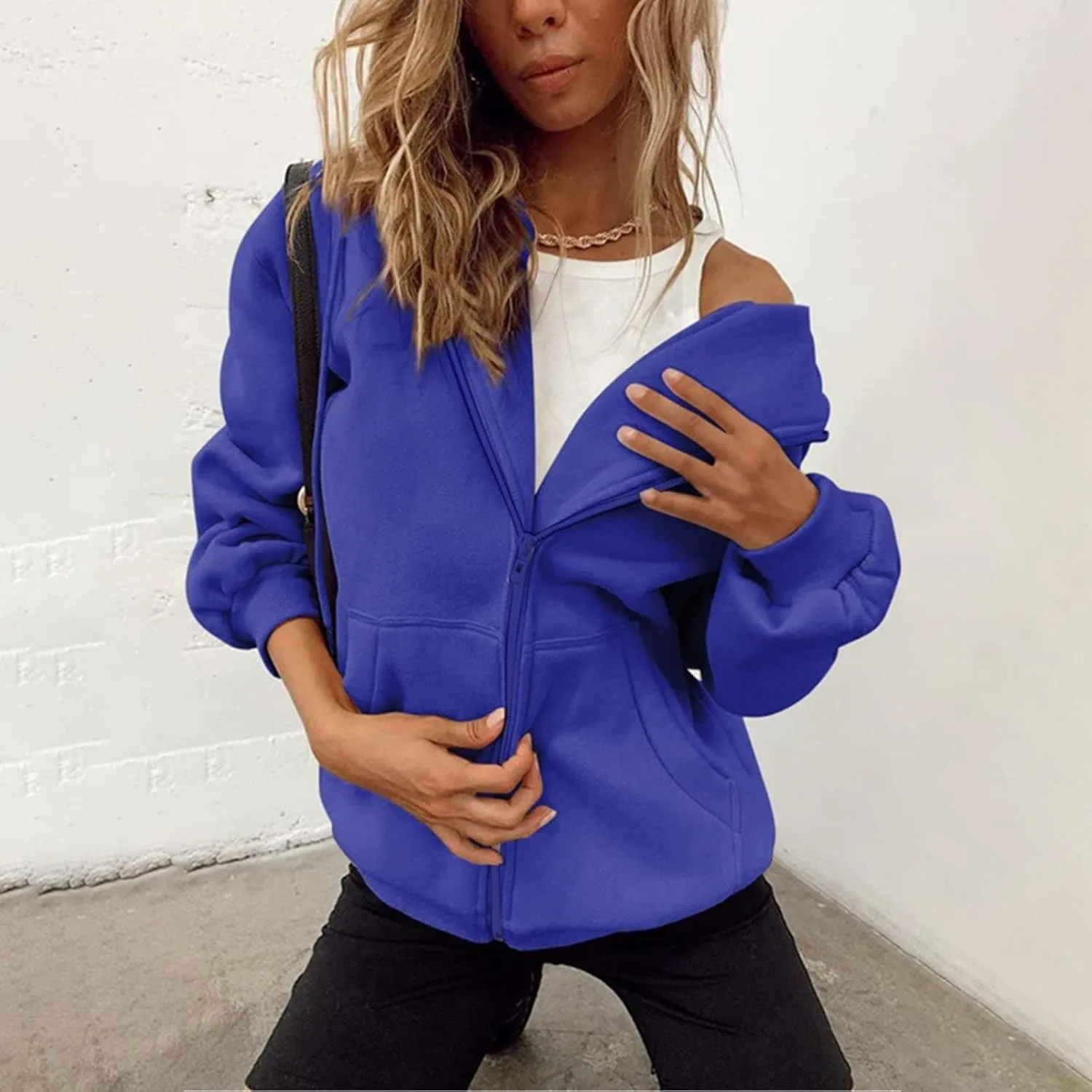 Zip Up Hoodie Women Y2K Long Sleeve Oversized Sweatshirts Lightweight Fleece Jacket Cute 2024 Fall Fashion Clothes