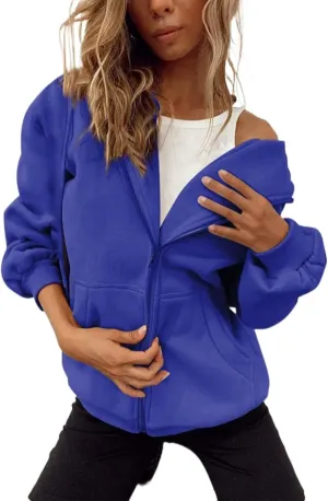 Zip Up Hoodie Women Y2K Long Sleeve Oversized Sweatshirts Lightweight Fleece Jacket Cute 2024 Fall Fashion Clothes