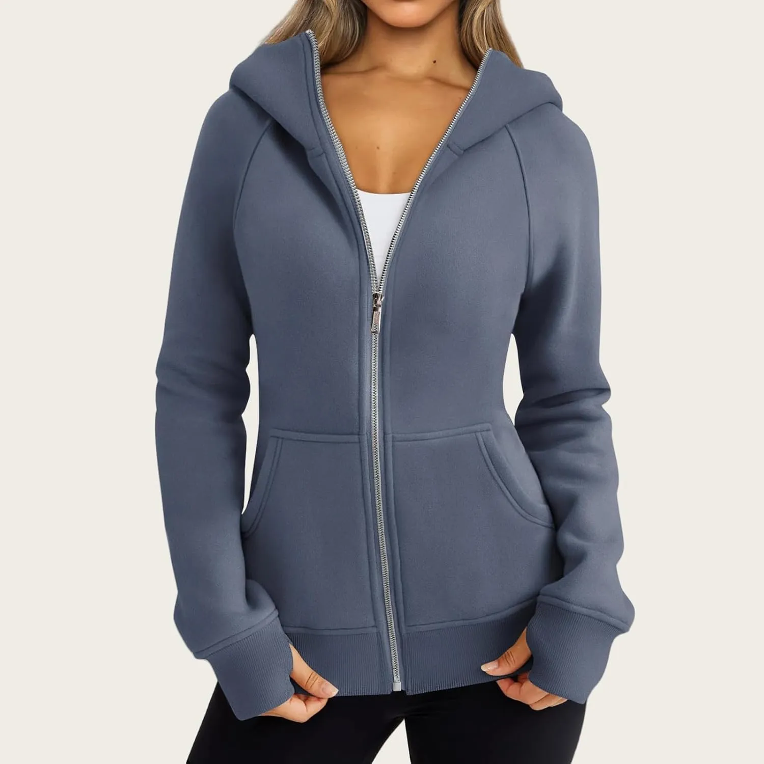Zip Up Hoodies for Women Lightweigh Oversized Fleece Hoodie Jacket Long Sleeve Hooded Sweatshirt Fall Winter Clothes