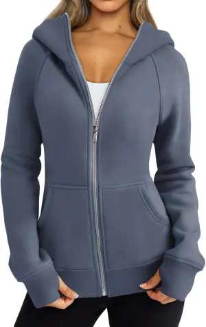 Zip Up Hoodies for Women Lightweigh Oversized Fleece Hoodie Jacket Long Sleeve Hooded Sweatshirt Fall Winter Clothes