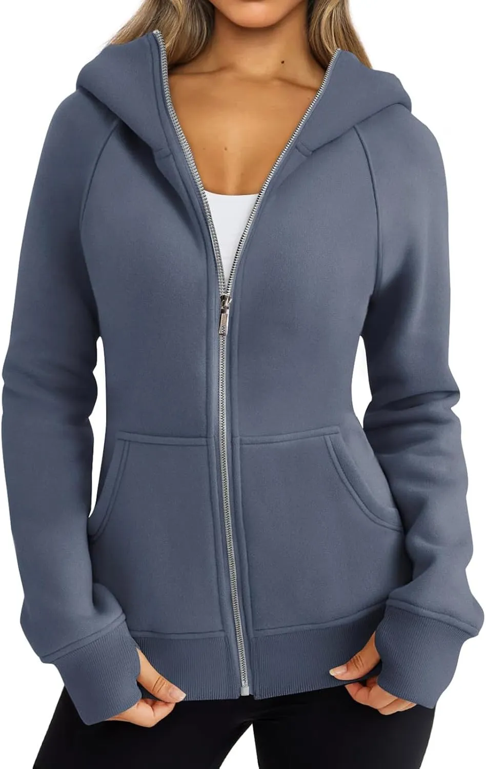 Zip Up Hoodies for Women Lightweigh Oversized Fleece Hoodie Jacket Long Sleeve Hooded Sweatshirt Fall Winter Clothes