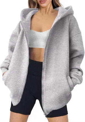 Zip Up Hoodies for Women Oversized Sweatshirt with Hooded Long Sleeve Jackets Coat Workout Y2K Outfits 2024 Fall