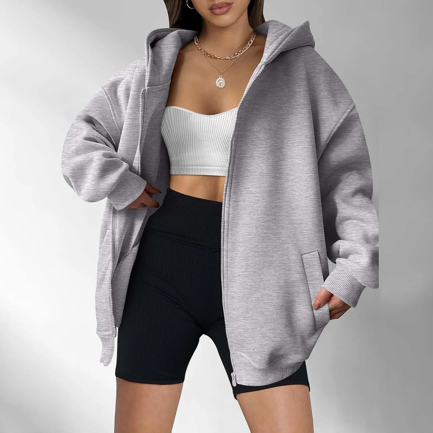 Zip Up Hoodies for Women Oversized Sweatshirt with Hooded Long Sleeve Jackets Coat Workout Y2K Outfits 2024 Fall