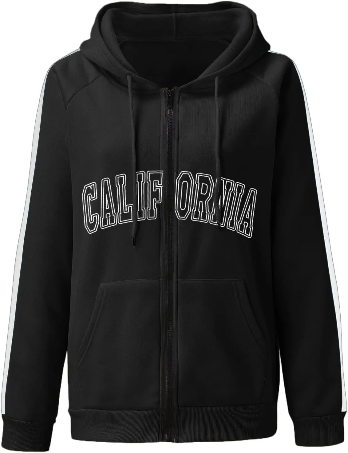 Zip Up Oversized Striped Hoodies for Women 2024 Letter Print Ladies with Hood Jackets Trendy Loose Fit California Y2K