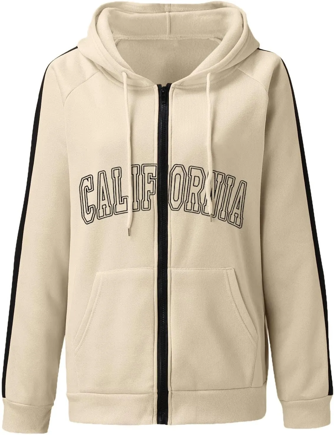 Zip Up Oversized Striped Hoodies for Women 2024 Letter Print Ladies with Hood Jackets Trendy Loose Fit California Y2K