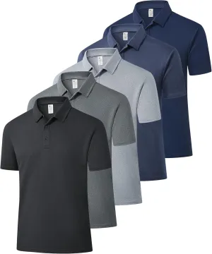 ZITY 5 Pack Mens Polo Shirts Short Sleeve Casual Performance Moisture Wicking Golf Shirt