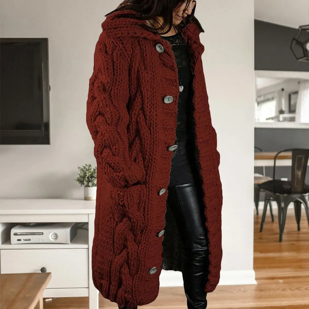 ZOCAVIA Womens Lapel Button Long Cardigan Sweaters Plus Size Cable Knit Long Sleeve Open Front Sweater Coats with Pockets