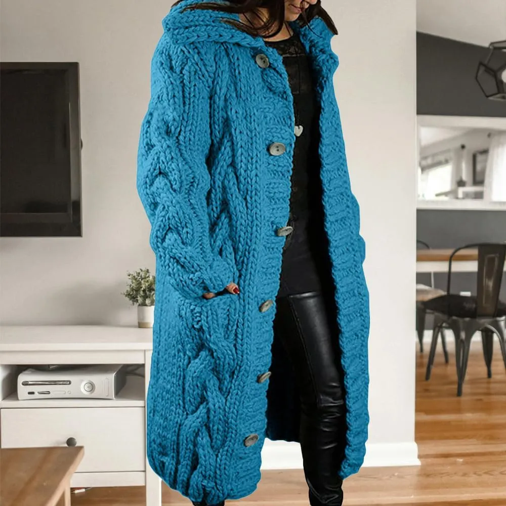 ZOCAVIA Womens Lapel Button Long Cardigan Sweaters Plus Size Cable Knit Long Sleeve Open Front Sweater Coats with Pockets