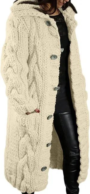 ZOCAVIA Womens Lapel Button Long Cardigan Sweaters Plus Size Cable Knit Long Sleeve Open Front Sweater Coats with Pockets