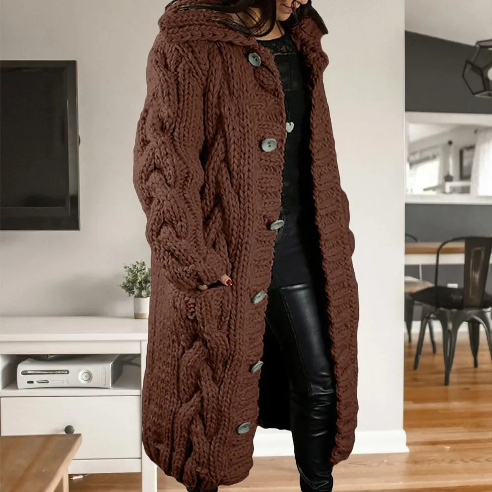 ZOCAVIA Womens Lapel Button Long Cardigan Sweaters Plus Size Cable Knit Long Sleeve Open Front Sweater Coats with Pockets