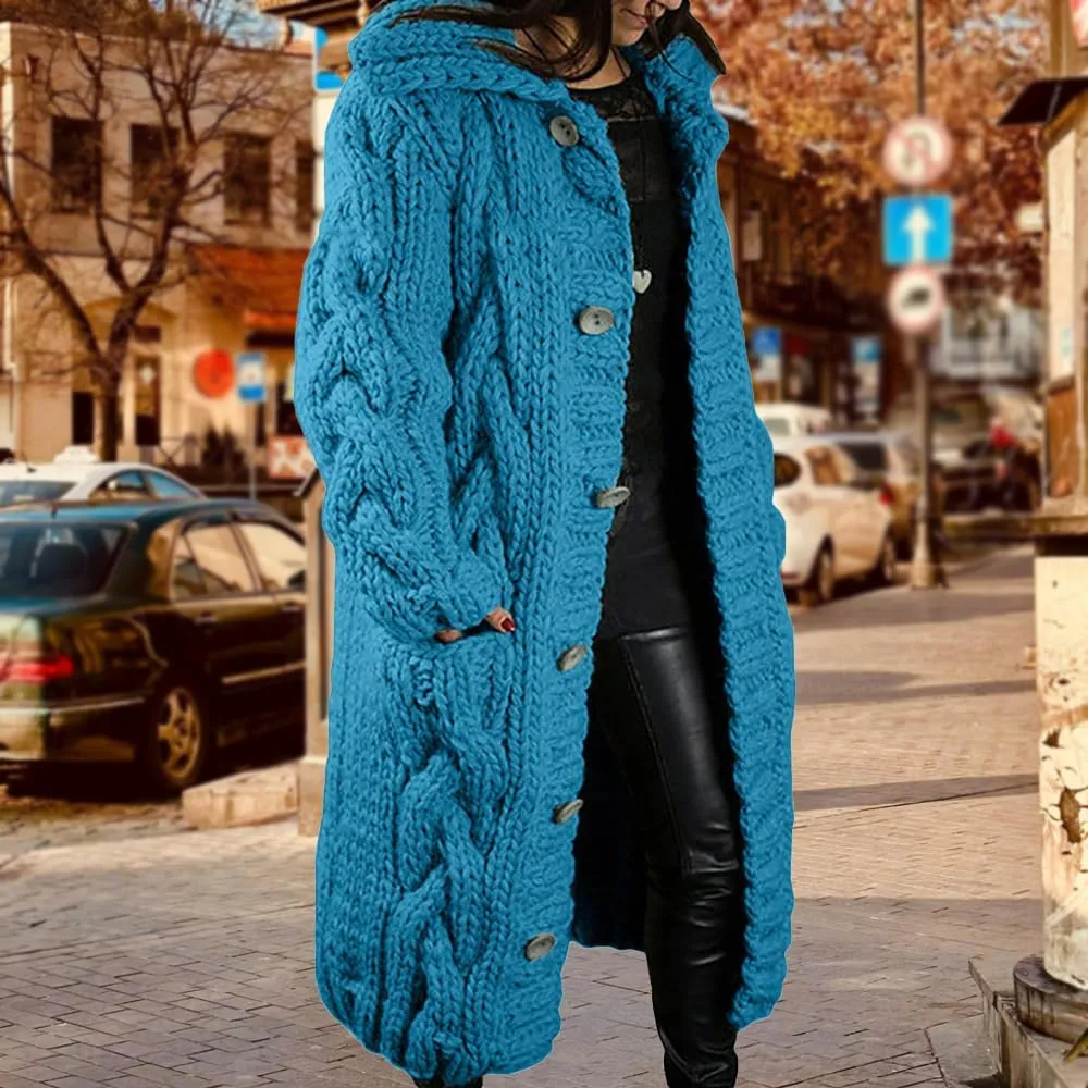 ZOCAVIA Womens Lapel Button Long Cardigan Sweaters Plus Size Cable Knit Long Sleeve Open Front Sweater Coats with Pockets