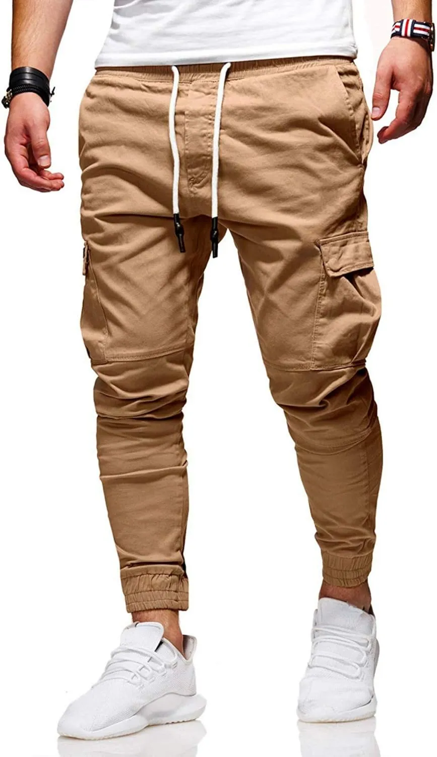 ZWRXW Sweatpants for Men Casual Joggers Chino Cargo Pants Drawstring Elastic Waist Hiking Outdoor Twill Track Trousers