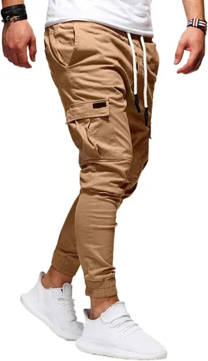 ZWRXW Sweatpants for Men Casual Joggers Chino Cargo Pants Drawstring Elastic Waist Hiking Outdoor Twill Track Trousers