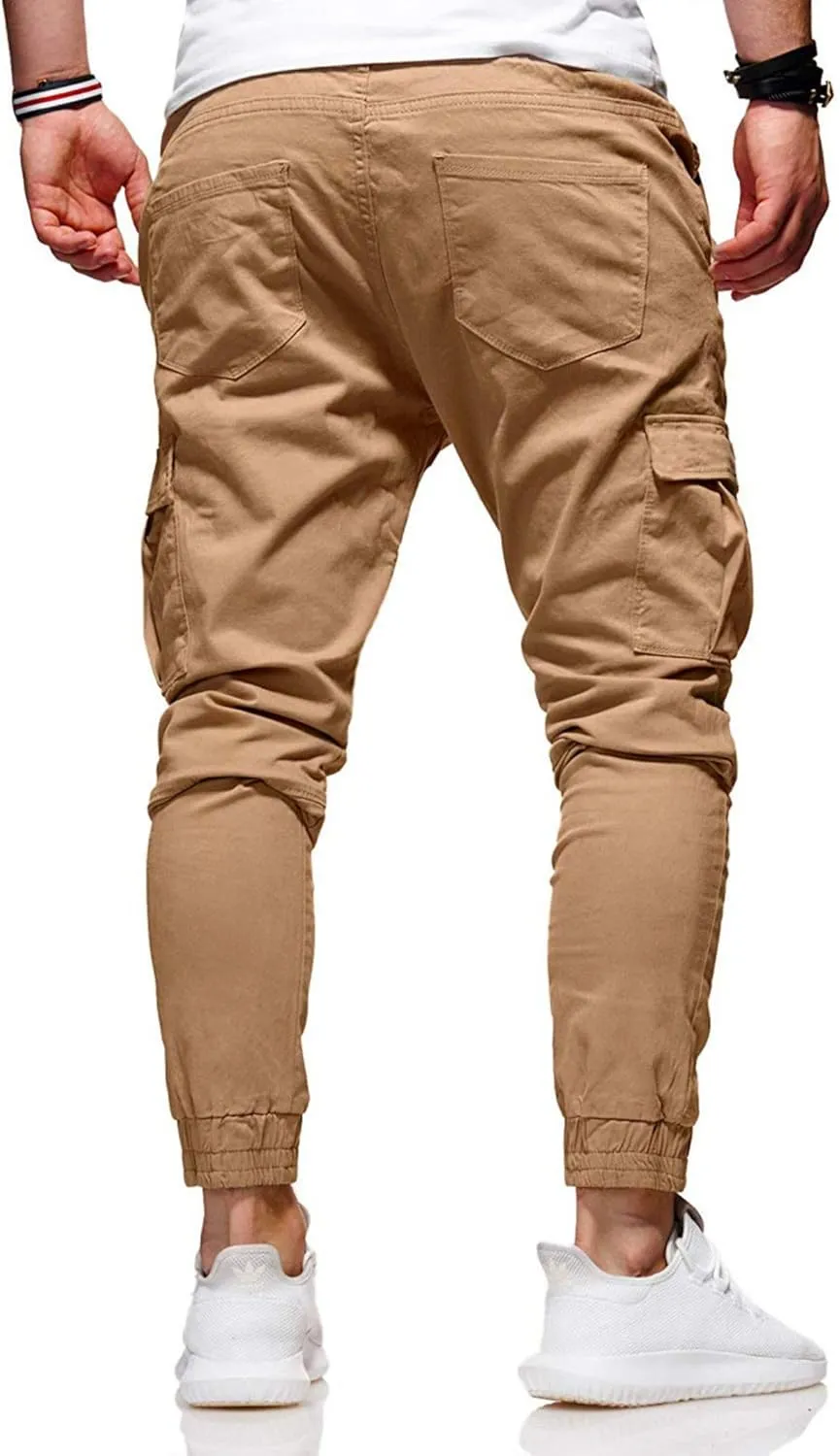 ZWRXW Sweatpants for Men Casual Joggers Chino Cargo Pants Drawstring Elastic Waist Hiking Outdoor Twill Track Trousers